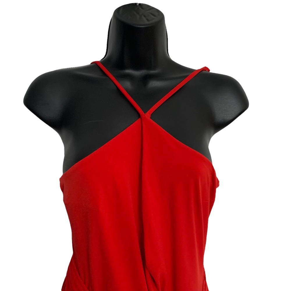 EXPRESS RED BELTED CRISS CROSS KEYHOLE TOP OPEN WIDE LEG JUMPSUIT - Picture 10 of 11